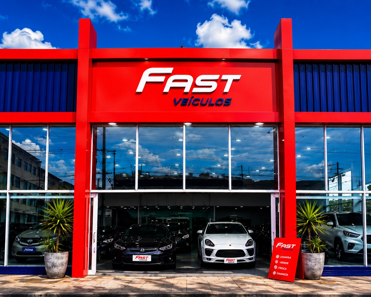 Vitrine interna da Fast Veículos com veículos selecionados